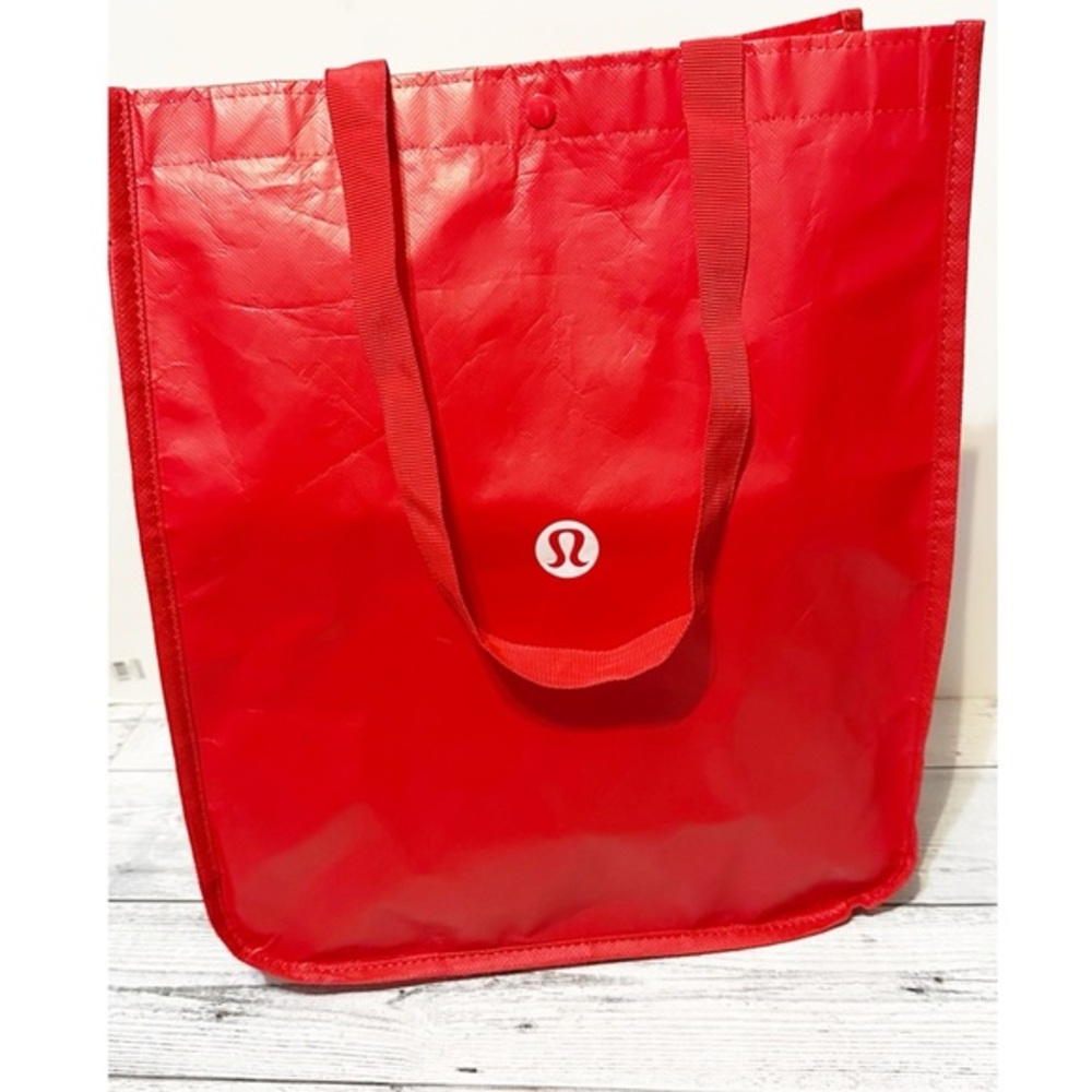 Lululemon Red and White Shopping Bag